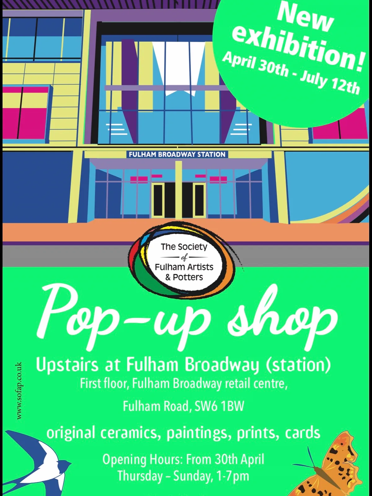 Poster for the SoFAP pop-up shop at Fulham Broadway