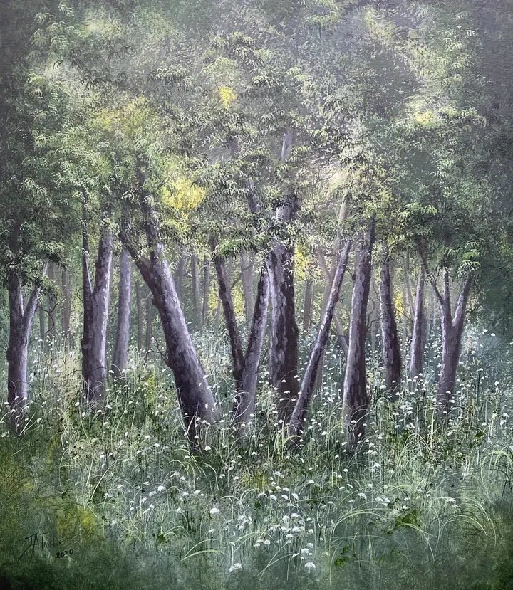 A Walk in the Summer Woods (2020), oil on canvas by Julia Anne Taylor