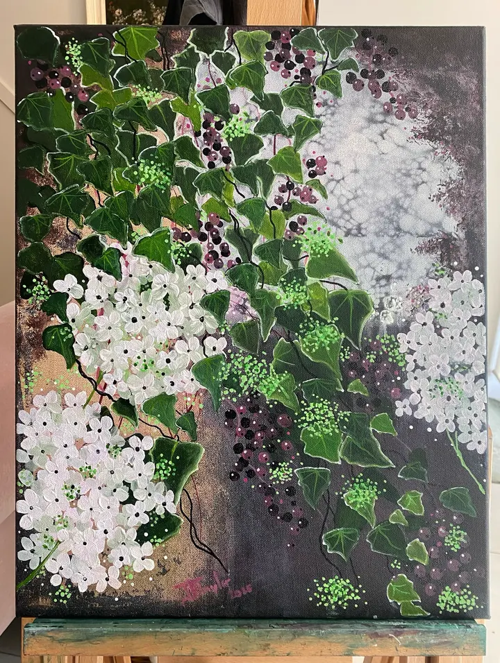 Amongst the Ivy (2025), mixed media on canvas by Julia Anne Taylor