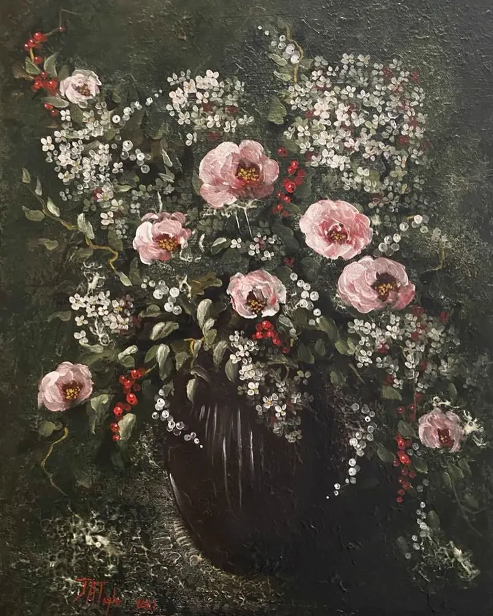 Flowers and Berries (2021), oil on canvas by Julia Anne Taylor