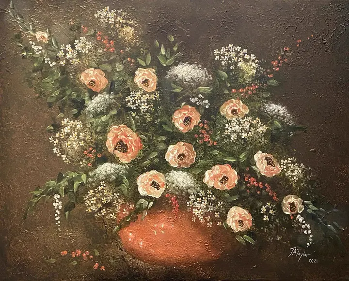Flowers and Berries II (2021), oil on canvas by Julia Anne Taylor